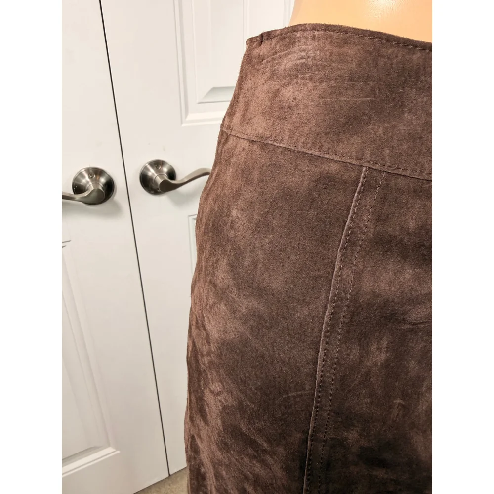 Women's Eddy & Co Chocolate Brown Genuine Suede Pencil Skirt 2P Quiet Luxury Y2K